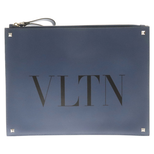 VALENTINO ヴァレンチノ VLTN LOGO CLUTCH BAG ロゴプリント レザー クラッチバッグ ブルー