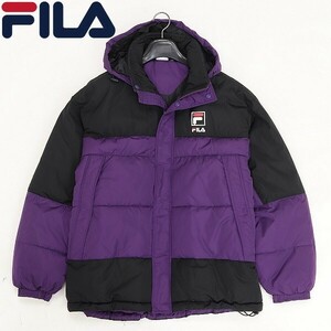 ◆FILA フィラ フード収納 中綿 ジップ ジャケット パープル×ブラック 黒 M