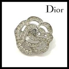 【Dior】花 ラインストーン ブローチ シルバー カラー フラワー コサージュ ヴィンテージ Christian Dior/クリスチャンディオール (MM-116)