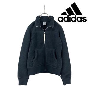 11T342☆ adidas アディダス ブラック ボアジャケット トラックジャケット フリース ジャケット アウター 秋冬 背中にさりげない刺繍ロゴ◎