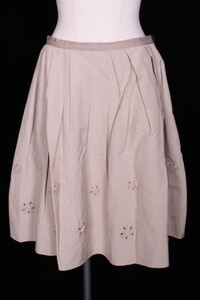 フォクシー FOXEY スカート ひざ丈 カットワーク 花柄 シルク 和紙 40 ベージュ 25281 /☆o0510 レディース