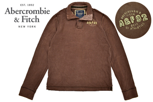 Y-7203★美品★ABERCROMBIE & FITCH アバクロンビー&フィッチ★茶色 ヴィンテージ＆ダメージ加工 襟付き カットソー ラガーシャツ Ｍ