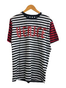 DIESEL (ディーゼル) クルーネック ボーダー Tシャツ クラックプリント ロゴ 半袖シャツ M ホワイト ブラック レッド メンズ/004