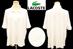 Y-7592★美品★送料無料★美品★LACOSTE ラコステ RELAXED FIT フララコ★フレンチ フランス製 白ワニロゴ刺繍 鹿の子 半袖 ポロシャツ Ｌ 