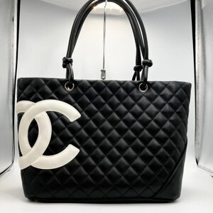 ◆CHANEL シャネル カンボン トートバッグ ラムスキン ブラック ピンク AR ha KBC