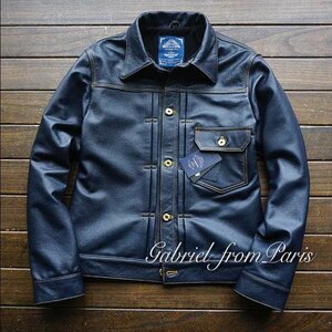 18万■レア 新作 Gabriel 牛革 インディゴ 最上級ナッパ革 Gジャンライダース レザージャケットUNION MADE 506 Type /42/XXL