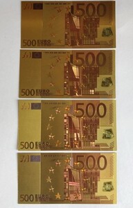 4枚セット 500ユーロ EURO 札 金メッキ 紙幣 ゴールド 24KGOLD 風水 カード金運上昇