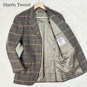 【美品】 HarrisTweed ハリスツイード 【希少サイズL】 メンズ テーラードジャケット アウター ビジネス グレンチェック マルチカラー