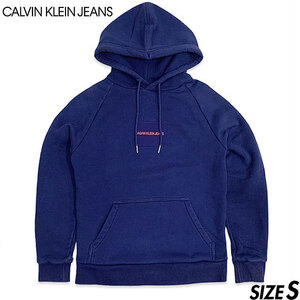 国内正規品■CALVIN KLEIN JEANS (カルバンクライン) BOX ロゴ 長袖スウェットパーカー 紺 ネイビー S