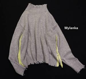 ミランカ Mylanka ダメージ加工 サイドスリット ハイネック プルオーバー 38