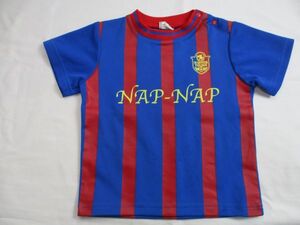 BE914【Nap-Nap・ナップナップ】スポーツ　ストライプ模様　プリント　半袖　Tシャツ　男児　青・赤茶　90