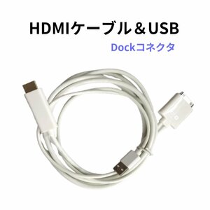 【ネコポス送料無料】HDMI ケーブル USB Dockコネクタ テレビ スマホ 出力 変換アダプタ iPad1/2/3 iPhone4/4S iPodtouch4