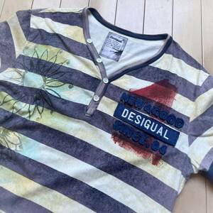 DESIGUAL ★ ボーダーTシャツ ★ メンズ sizeL ★ Vネック ★ レターパック発送 USED品