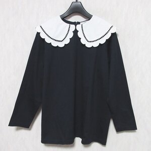 美品 22AW yori ヨリ スカラップカラーロンTee 襟付き 長袖 カットソー Tシャツ YR2211-137AW F ネイビー ◆