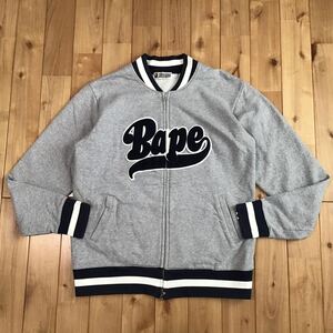 BAPE LOGO スウェット ブルゾン Lサイズ グレー × ネイビー a bathing ape エイプ ベイプ アベイシングエイプ m649