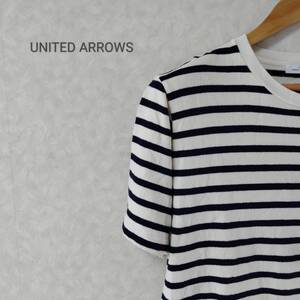 UNITED ARROWS ユナイテッドアローズ トップス シャツ ボーダー ラウンドネック 半袖 レディース サイズM ホワイトブルー SJ231