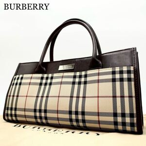 808【極美品】BURBERRY バーバリー ハンドバッグ トートバック ミニバッグ ノバチェック レザー キャンバス ベージュ ブラウン レディース