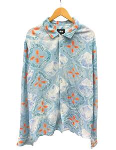 STUSSY (ステューシー) Sonoma Dye PATTERN Shirt 総柄 レーヨン 長袖 シャツ XL ライトブルー メンズ/025