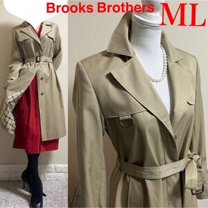 美品！Brooks Brothers ブルックスブラザーズ　 チェック裏地　上質　トレンチコート　ML ベージュ ベルト付 コート　ハウスチェック