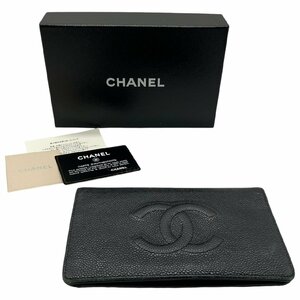 CHANEL シャネル キャビアスキン ココマーク 二つ折り 長財布 ロングウォレット ブラック系 黒系 シール・ギャランティカード有り