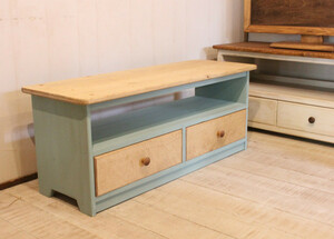 ハンドメイド　2ドロワテレビボード90　dressing table blue 