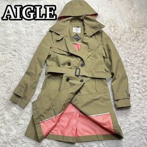 美品　エーグル　トレンチコート　ゴアテックス　フーディー　カーキ　AIGLE トレンチコート　ハーフコート　スプリングコート GORE-TEX