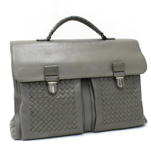 1円 ◎美品 BOTTEGA VENETA ボッテガヴェネタ ビジネスバッグ ブリーフケース イントレチャート レザー グレー◎K.Cil.zE-18