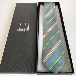 ダンヒル（Dunhill）水色緑茶ストライプネクタイ 