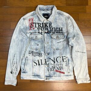 Zara Men’s Graffiti Acid Wash Denim Trucker Jacket ザラ　L デニムジャケット used 古着 