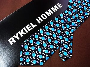 ♪24717D♪状態並品【惑星 土星 柄】リキエル【RYKIEL】ネクタイ