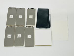 【送料無料】HERMES/エルメス レザー メモ帳ケースセット ペン付 ブラック系 メモ帳6点付 手帖 スクエア型メモセット付 筆記確認済