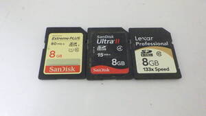 新入荷　SanDisk　Lexar　Ultra Ⅱ　Extreme PLUS SDHCカード　 8GB　15MB/s 80MB/s 133X 3枚セット　中古動作品　