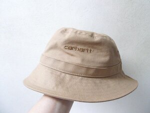 ◆carhartt カーハート　SCRIPT　BUCKET HAT キャンバス バケットハット ベージュ サイズM/L 美品　ロゴ刺繍