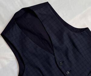 LARDINI 近年モデル ラルディーニ サイズ 44 S〜M ジレ ベスト 最高級 ネイビー系 ウール 100% チェック シングル イタリア製