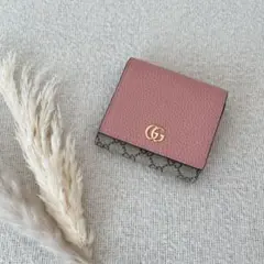 GUCCI グッチ　GGマーモント　ミディアムウォレット　ダブルG ピンク