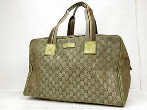 ◆GUCCI グッチ◆GGキャンバス カーフ レザー 本革◆ボストン ハンド バッグ◆ゴールド 茶系◆イタリア製◆ロゴ型押し◆肩掛け◆A9553