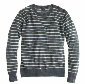 SALE！【新品】サイズ:XL ジェイクルー J.CREW Lightweight Sedona shoulder button sweater アルパカ、麻混 グレー/オフホワイト 2