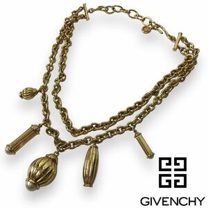 o284 良品 GIVENCHY ジバンシィ ゴールド チェーン ネックレス ヴィンテージ ペンダント チョーカー パール レディース 正規品 ボリューム