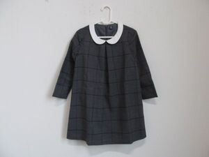 (59034)UNIQLO　ユニクロ　キッズ　女の子　ワンピース　Aライン　襟付き　チェック　グレー　110㎝　美品