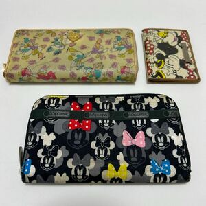 ★ディズニー　3点セット★　サマンサタバサ×レスポートサック　長財布＆パスケース　ミッキー＆ミニー＆ドナルド 【USED】1031