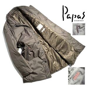 美品【定価13万】Papas パパス ダウンコート L(50) 撥水加工【軽量 保温性抜群】日本製 ダウンジャケット メンズ Pロゴ刺繍 グレーブラウン