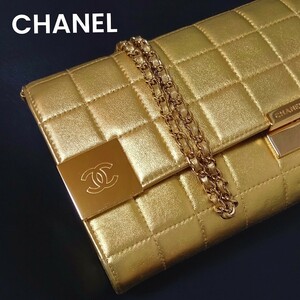 CHANEL／シャネル／チョコバー／チェーンショルダーバッグ／クラッチバッグ／2WAY／ラムスキン／ゴールド