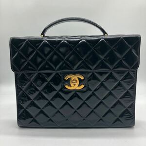 美品 CHANEL シャネル エナメル パテントレザー マトラッセ デカココマーク ブリーフケース ビジネスバッグ ハンドバッグ ブラック