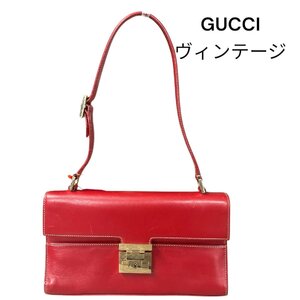 GUCCI グッチ　ヴィンテージ　レトロ可愛い　赤　ハンドバッグ ショルダーバッグ パーティーバッグ　レザー　ゴールド金具　S5M067