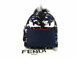 ■新品■未使用■ FENDI フェンディ バッグバグズ モンスター ナイロン カモフラージュ バッグモチーフ キーホルダー ネイビー系 AV6605