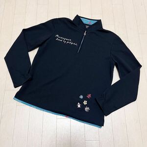 和518★ Munsingwear grandslam マンシングウェア 長袖 ジップネック カットソー スポーツ GOLF ゴルフ S ネイビー レディース