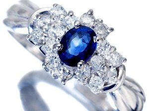 1円～【ジュエリー極】鮮やかブルーカラー！良質天然ブルーサファイア0.35ct＆ダイヤモンド0.27ct 高級Pt900リング w4842vo【送料無料】