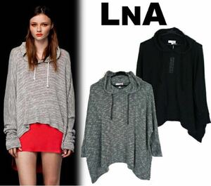 ★新品★[LNA/エルエヌエー]CREPE HOODIE パーカー フーディー ラグラン プルオーバー ラグラン モモンガ 長袖 雑誌掲載 (BLACK / size XS)