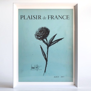 PLAISIR de FRANCE 1957年 ベルナール ビュッフェ Bernard Buffet イラスト 表紙 額装品 ヴィンテージ フレンチ 広告 ポスター 稀少