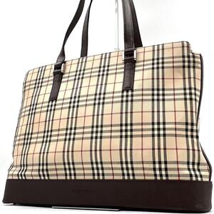 《良品》BURBERRY バーバリー ノバチェック サフィアーノレザー トートバッグ A4可 キャンバス 肩掛け